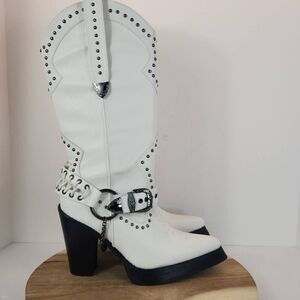 Dolls Kill Widow Harness Cowboy Boots Women's Size 9 M White